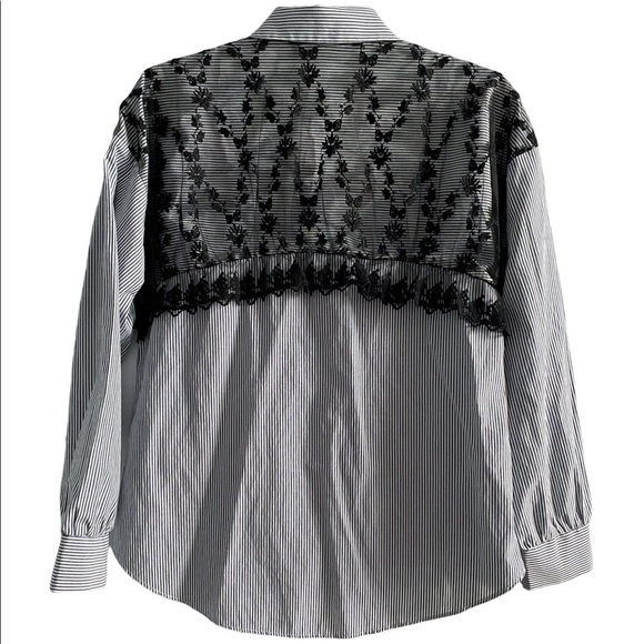 Zara basic lace trim pinstriped button down shirt - Picture 2 of 9